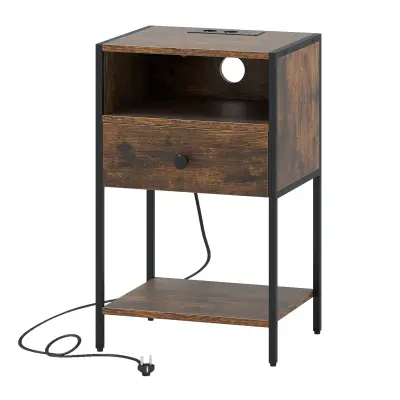 Nočna omarica s polnilno postajo Stranska mizica v industrijskem slogu