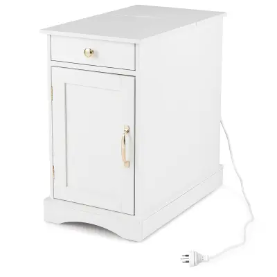 Nočna omarica s predalom in polnilno postajo Bela stranska mizica