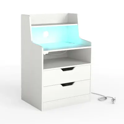 Nočna omarica z osvetlitvijo LED in polnilno postajo Bela nočna omarica