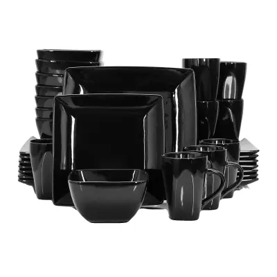 Črn keramični porcelanasti jedilni set, primeren za mikrovalovno pečico, primeren za pomivalni stroj, 32-KOS
