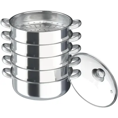 Parni lonec, premer 30 cm, 5 plasti, nerjaveče jeklo, združljiv z indukcijskimi in plinskimi štedilniki, primeren za pomivanje v pomivalnem stroju
