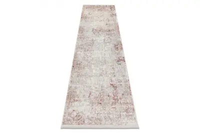 DISTIN 0828A roza / prah / bela moderna preproga, tekač - Abstrakcija, vintage, resice 80x250 cm