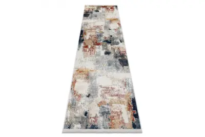 DISTIN 0144B bela / roza / prah moderna preproga, tekač - Abstrakcija, vintage, resice 80x250 cm