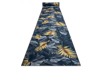 Tekač gumiran LOTUS FERNS 45270 Listi siva / zlato pralna protizdrsna 120 120x410 cm