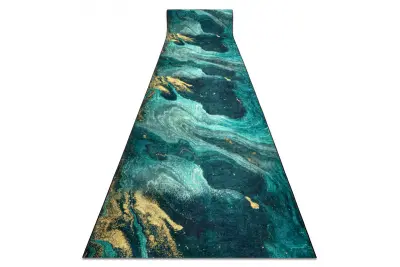 Tekač gumiran LOTUS SHADOWS 37750 Abstrakcija zelena / zlata pralna protizdrsna 60 60x750 cm