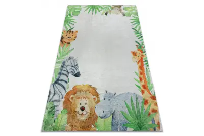 BAMBINO 54090 pralna preproga Živali, Afrika za otroke protizdrsna - belo / zelena 80x150 cm