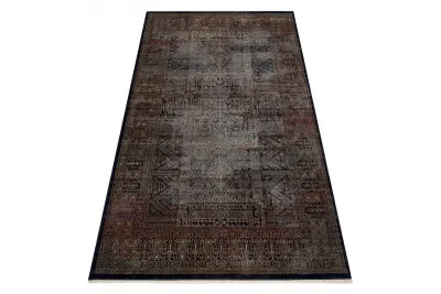 Volnena preproga KESHAN Čopki, Okvir orientalski 1251/53511 zlato / temno modra 80x145 cm