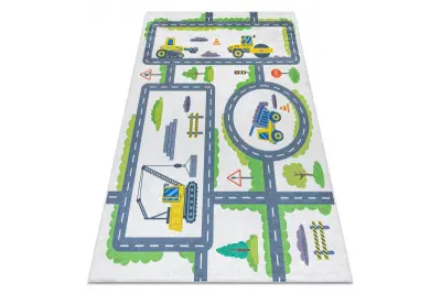 BAMBINO 2338 pralna preproga Bager, ulice za otroke protizdrsna - belo / zelena 80x150 cm