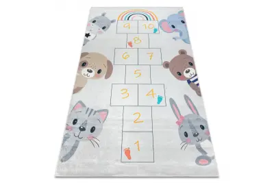 BAMBINO 43092 pralna preproga Živali, mavrica za otroke protizdrsna - siva / rumena 140x200 cm