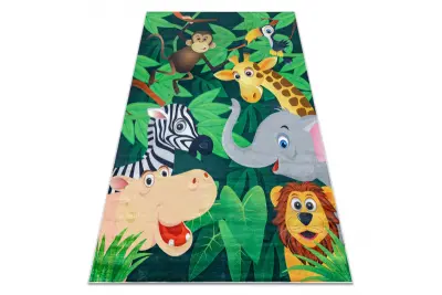 BAMBINO 2705 pralna preproga Živali, Afrika za otroke protizdrsna - zelena / smeđa 120x170 cm