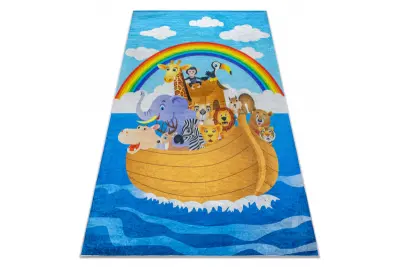 BAMBINO 2685 pralna preproga Živali, Čoln za otroke protizdrsna - plava / smeđa 140x200 cm