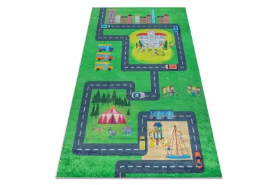 BAMBINO 2660 pralna preproga Mesto, ulice za otroke protizdrsna - zelena / siva 160x220 cm