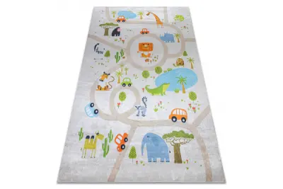 BAMBINO 50230 pralna preproga Živalski vrt, ulice za otroke protizdrsna - bež / zelena 160x220 cm