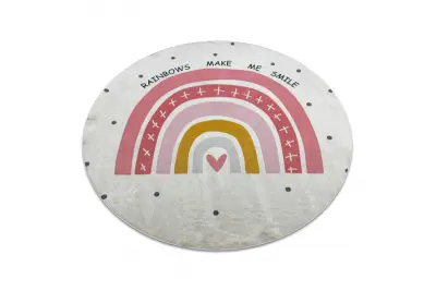 BAMBINO 47810 krog pralna preproga Mavrica, pike za otroke protizdrsna - belo / roza cercle 80 cm