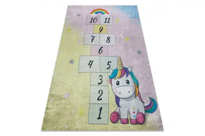 BAMBINO 54060 pralna preproga poskočnice, mavrica za otroke protizdrsna - roza / rumena 120x170 cm