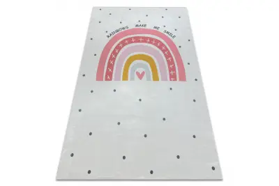 BAMBINO 47810 pralna preproga Mavrica, pike za otroke protizdrsna - belo / roza 160x220 cm