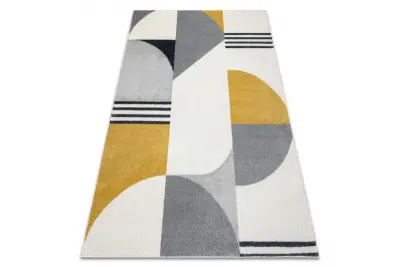 Preproga FUSION 1327 bela / temno siva / zlato - Geometrična, moderna, abstraktna 80x150 cm