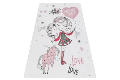 BAMBINO 2644 pralna preproga Deklica, samorog za otroke protizdrsna - belo / roza 140x200 cm