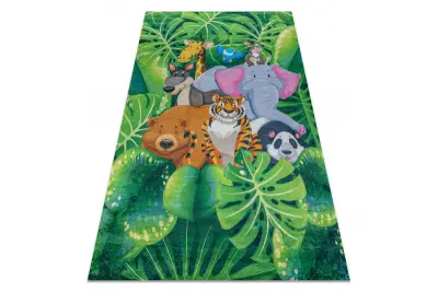 BAMBINO 2651 pralna preproga Živali, džungla za otroke protizdrsna - zelena / smeđa 160x220 cm