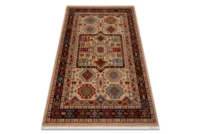 Volnena preproga KESHAN Čopki, Ornament orientalski 6668/53555 bež / bordo 120x145 cm