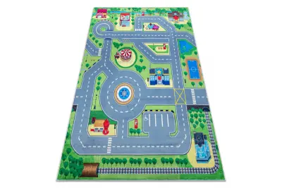 BAMBINO 9028 pralna preproga Mesto, ulice za otroke protizdrsna - zelena / siva 200x290 cm