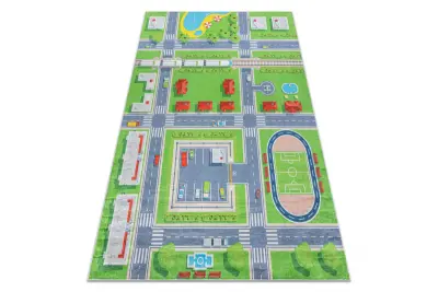 BAMBINO 2624 pralna preproga Mesto, ulice za otroke protizdrsna - zelena / siva 200x290 cm
