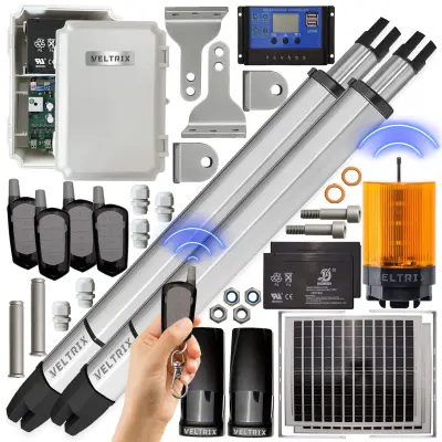 Pogon za dvokrilna vrata 2x2m 400kg + x2 SOLARNI KOMPLET + LED svetilka + daljinski upravljalniki