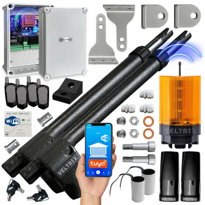 Pogona za dvokrilna vrata komplet WIFI 2x4m 1000kg + 4 daljinski upravljalniki + LED svetilka