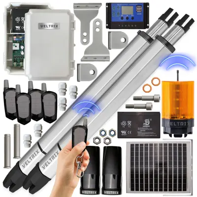 Pogon za dvokrilna vrata 2x2m 400kg + SOLARNI KOMPLET + LED svetilka + daljinski upravljalniki