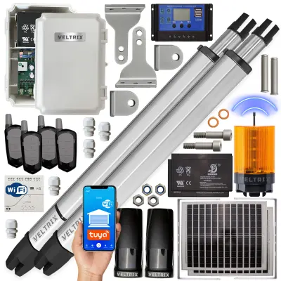 Pogon za dvokrilna vrata WIFI 2x2m 400kg + x2 SOLARNI KOMPLET + LED svetilka + daljinski upravljalniki