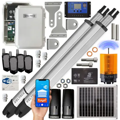 Pogon za dvokrilna vrata WIFI 2x2m 400kg + SOLARNI KOMPLET + LED svetilka + daljinski upravljalniki