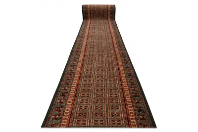 Volnena tekač KASHQAI 4301/401 orientalski, okvir zelena / oranžna 67 67x1100 cm