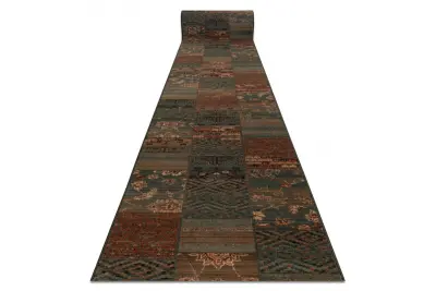 Volnena tekač KASHQAI 4327/400 orientalski, patchwork zelena 67 67x630 cm