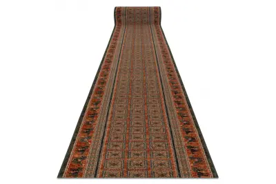 Volnena tekač KASHQAI 4301/501 orientalski, okvir zelena / oranžna 67 67x200 cm