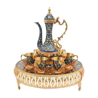 Set za čaj, čajnik in šest skodelic, evropska zasnova, TEMNO MODRA, osemdelni set