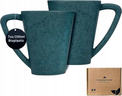 Skodelici iz borovih iglic set 2 kosa 200 ml modri, neuničljivi ekološki skodelici za kavo brez BPA, primerne za mikrovalovko