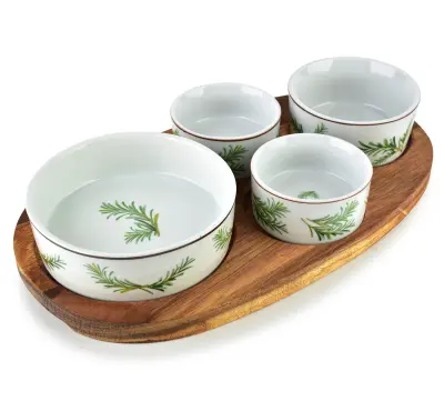 Deska za serviranje Les s skodelicami Porcelan Allesken 28x16 cm bela 1 kpl