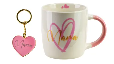 Skodelica porcelan MAMA z obeskom 350 ml 8,5x12x9 cm roza 1 kos