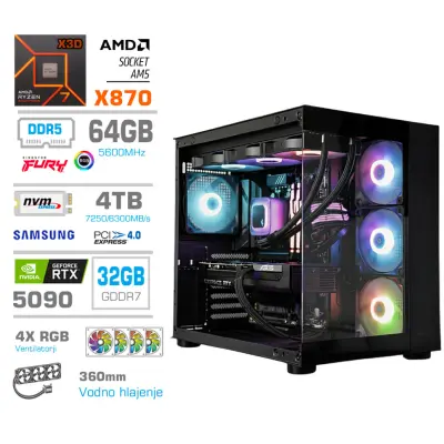 Računalnik MEGA MT S5 R7-9850X3D/RTX5090/64GB-DDR5/4TB/1050W/Brez OS/črna RGB