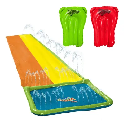 Wham-O Slip N Slide Dvojni vodni tobogan z bazenom, 2 ploščici, 5,5 m, za otroke 5–12 let