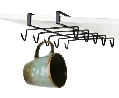 Viseči nosilec za skodelice kovina MODERN KITCHEN 28,5x15,5x6 cm črn 1 kosa