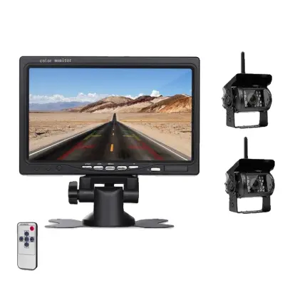 Brezžična povratna kamera, 7-palčni LCD monitor, primeren za tovornjake in avtodome, z dvema kamerama