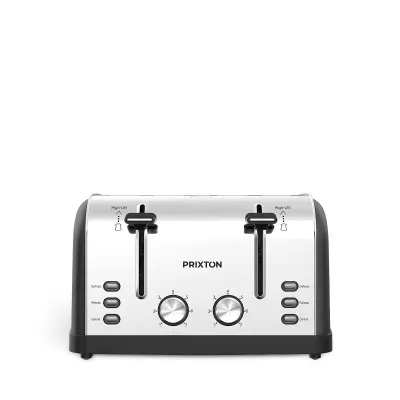 PRIXTON Opekač Kruha 1900 W Nera za 4 Rezine, Široke Reže, 7 Stopenj Zapečenosti, Nerjaveče Jeklo