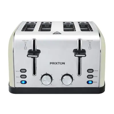 PRIXTON Opekač Kruha 1900 W Bianca za 4 Rezine, Široke Reže, 7 Stopenj Zapečenosti, Nerjaveče Jeklo