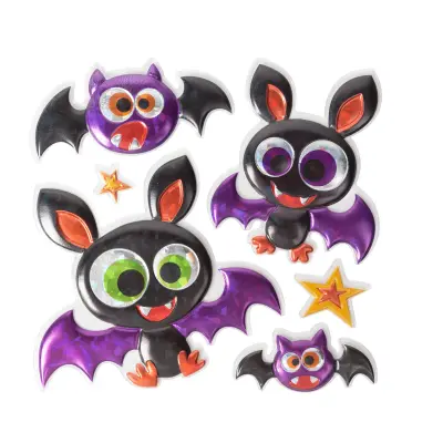 Komplet 3D nalepk za noč čarovnic - holografski netopir - 6 kos