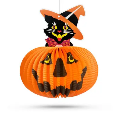 Halloween buča - s figuro mačke - z obešalnikom - 26 cm