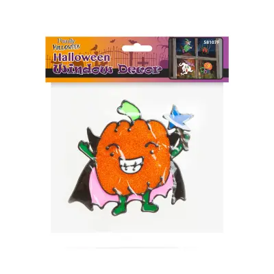 Okenska dekoracija za noč čarovnic - bleščeča, barvita buča 150x135