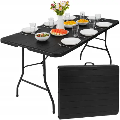 Prenosna zložljiva vrtna miza 180cm imitacija lesa črna