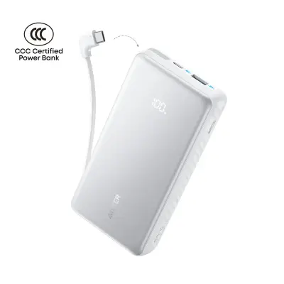 Polnilna baterija ANKER ZOLO 20K/22,5 W + kabel USB-C, bela