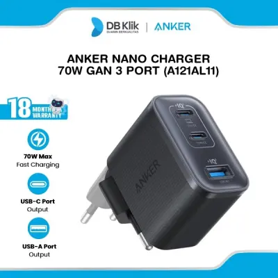 Polnilec ANKER NANO, 70 W, 3 vhodi + USB-C kabel